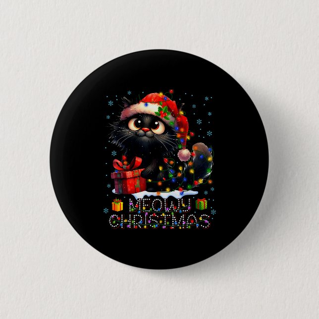 Badge Rond 5 Cm Meowy Christmas Cute Black Cat Christmas Xmas Wome (Devant)