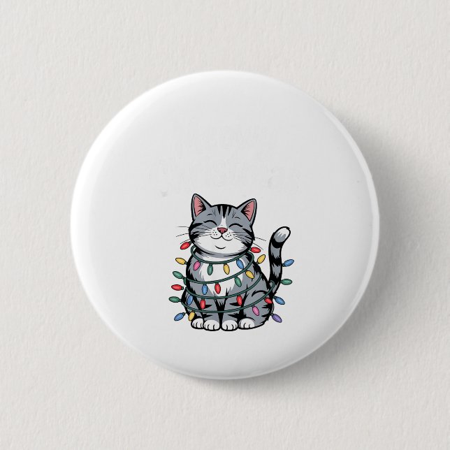 Badge Rond 5 Cm Meowy Christmas Cute Gray Tabby Cat Holiday Lights (Devant)