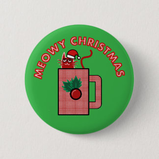 Badge Rond 5 Cm MEOWY CHRISTMAS Pin Button Green