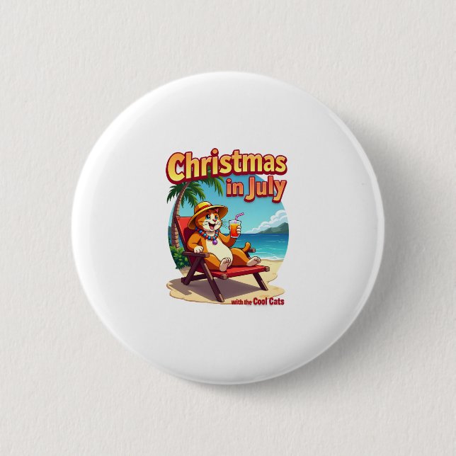 Badge Rond 5 Cm Meowy Xmas Summer Christmas In July Chillin Cool C (Devant)