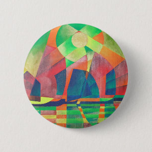 Badge Rond 5 Cm Mer de vert avec des joncs Abstraits cubes