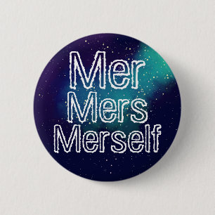 Badge Rond 5 Cm Mer/Mers/Merself Pronom de Galaxie Personnalisable