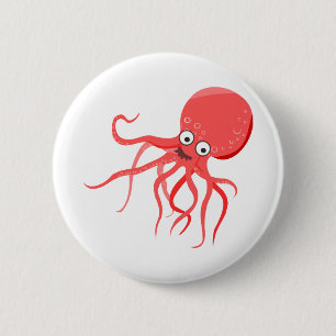 Badge Rond 5 Cm Mer rouge orangée de poulpe