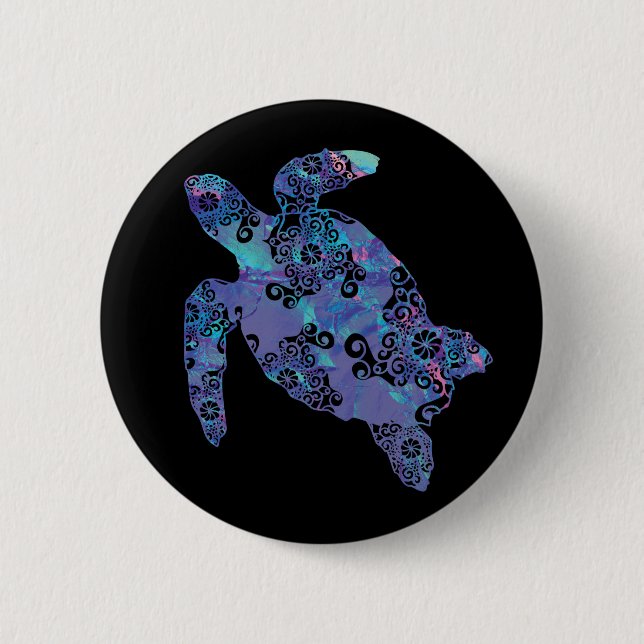 Badge Rond 5 Cm Mer Tortue Mandala Magique Couleur Lumière Art (Devant)