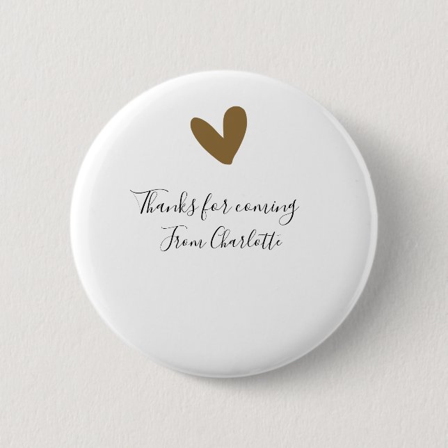 Badge Rond 5 Cm merci d'être venu/e nom à ajouter message texte cœ (Devant)