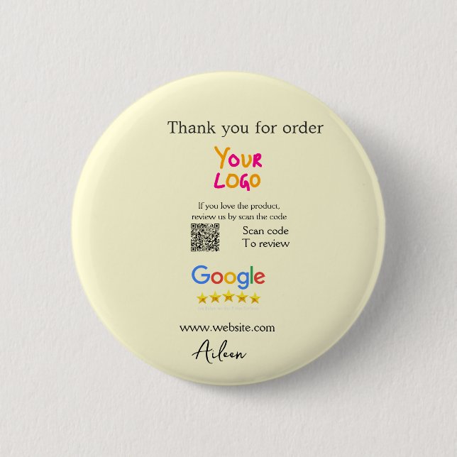 Badge Rond 5 Cm Merci Google avis scan QR entreprise (Devant)