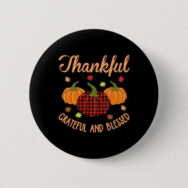 Badge Rond 5 Cm Merci Gratuit Béni Soie Plaid Thanksgiving (Devant)