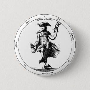 Badge Rond 5 Cm Mercure alchimique et caducée