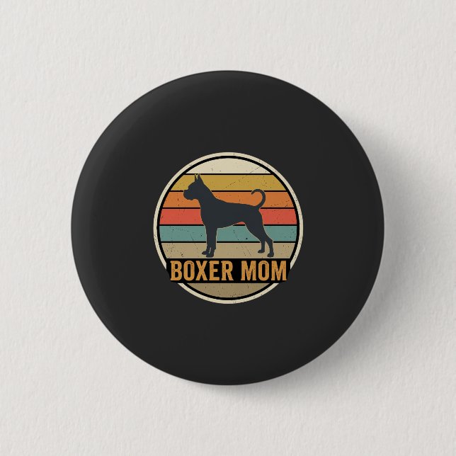 Badge Rond 5 Cm Mère Boxer Rétro Coucher de Soleil Chien (Devant)