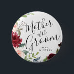 Badge Rond 5 Cm Mère de la chambre | Burgundy Bouquet Mariage<br><div class="desc">Un petit quelque chose pour votre Mère de la Groom ultra spéciale.  Un nom personnalisé unique Burgundy Bouquet bouton thématique.</div>
