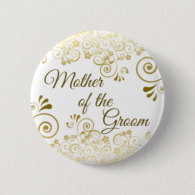 Badge Rond 5 Cm Mère de la chambre Elegant Gold Filigree Mariage (Devant)