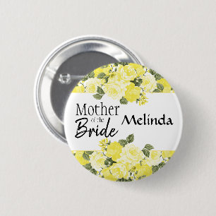 Badge Rond 5 Cm Mère de la jeune mariée - beau floral jaune