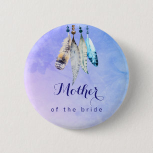 Badge Rond 5 Cm Mère de la mariée Aquarelle plumes