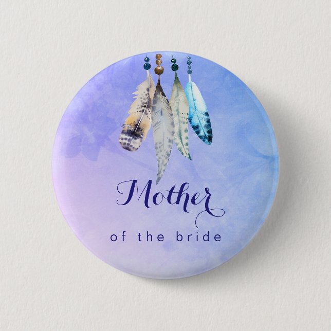 Badge Rond 5 Cm Mère de la mariée Aquarelle plumes (Devant)