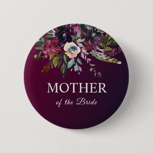 Badge Rond 5 Cm Mère De La Mariée Bouquet Floral Bourgogne