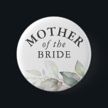 Badge Rond 5 Cm Mère de la mariée - Elégant Feuilles de verdure<br><div class="desc">Aquarelle feuille verdure et rose feuille d'or douche nuptiale,  boutons de mariage</div>