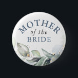 Badge Rond 5 Cm Mère de la mariée - Elégante verdure Feuilles d'or<br><div class="desc">Aquarelle feuille verdure et feuillage bleu poussiéreux douche nuptiale,  boutons de mariage</div>