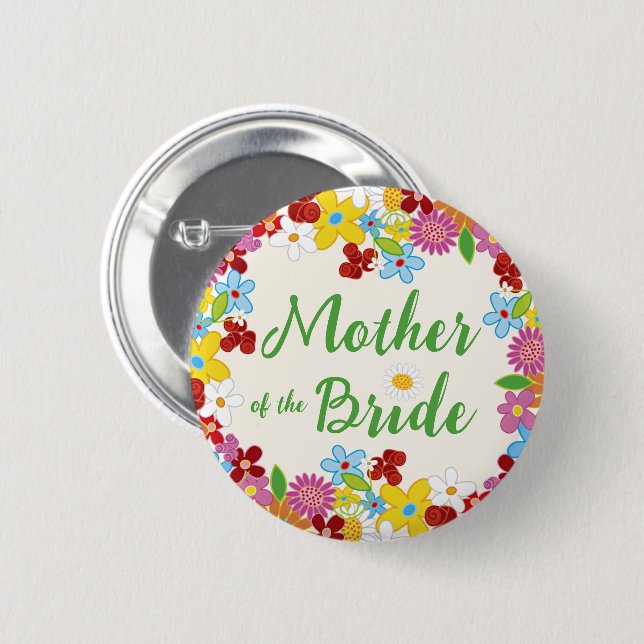 Badge Rond 5 Cm MÈRE DE LA MARIÉE Étiquette de nom de mariage Fleu (Devant & derrière)
