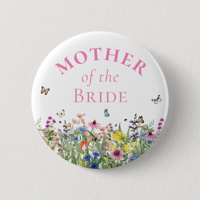Badge Rond 5 Cm Mère de la mariée - Floral d'été et papillons (Devant)