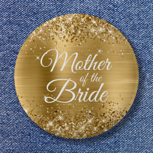 Badge Rond 5 Cm Mère de la mariée Glittery Gold Foil