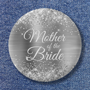 Badge Rond 5 Cm Mère de la mariée Glittery Silver Foil