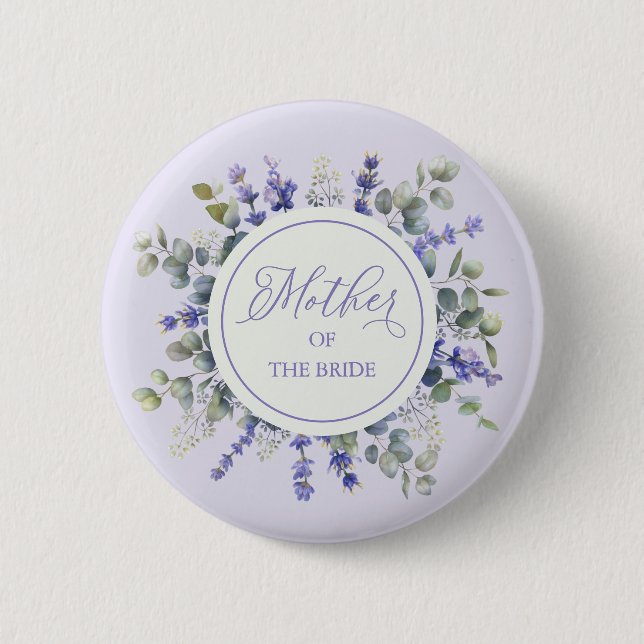 Badge Rond 5 Cm Mère De La Mariée Lavande Eucalyptus Cadre (Devant)