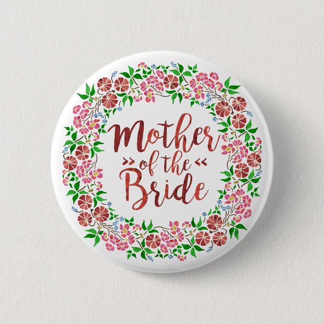 Badge Rond 5 Cm Mère de la mariée Mariage Floral Aquarelle rose (Devant)
