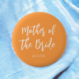 Badge Rond 5 Cm Mère de la Mariée Orange Chute Blanche