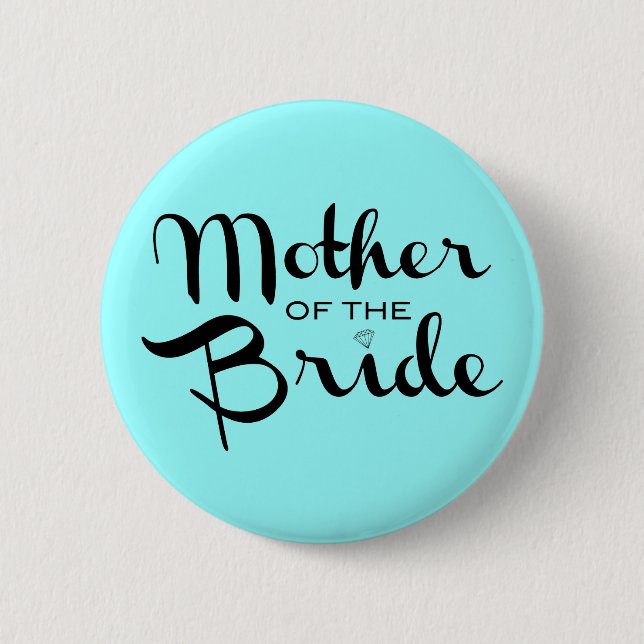 Badge Rond 5 Cm Mère de mariée Retro Script noir sur Aqua (Devant)