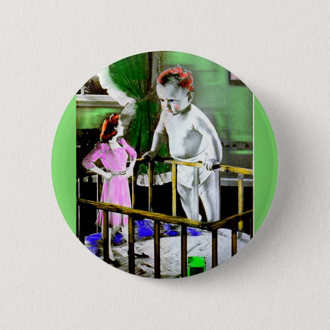 Badge Rond 5 Cm Mère des années 1940 et son bébé géant (Devant)