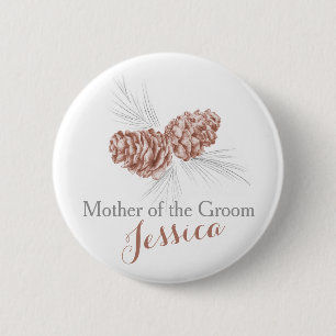 Badge Rond 5 Cm Mère du mariage marron cône de pin de la mariée