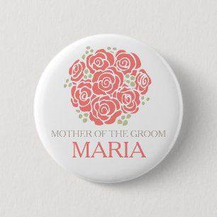 Badge Rond 5 Cm Mère du marié corail posy mariage bouton épingle