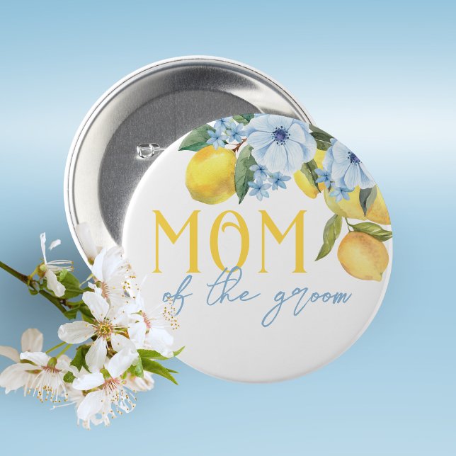 Badge Rond 5 Cm Mère du Marié Fleur de Citron Lave Épinglerie (Lemon Bridal Shower Pin on Buttons for Your Special Guests of Honor Such as Grandma's, Mom's & More)