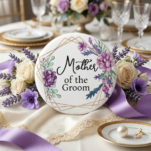 Badge Rond 5 Cm Mère du Marié Fleurs Violettes Mariage