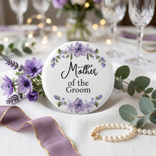Badge Rond 5 Cm Mère du Marié Fleurs Violettes Mariage
