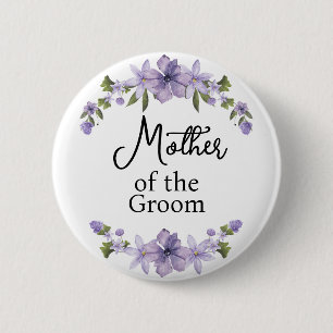 Badge Rond 5 Cm Mère du Marié Fleurs Violettes Mariage