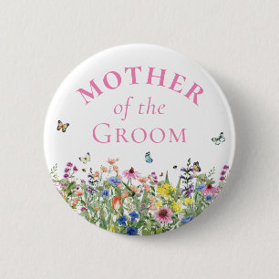 Badge Rond 5 Cm Mère du Marié - Floral d'Été & Papillons