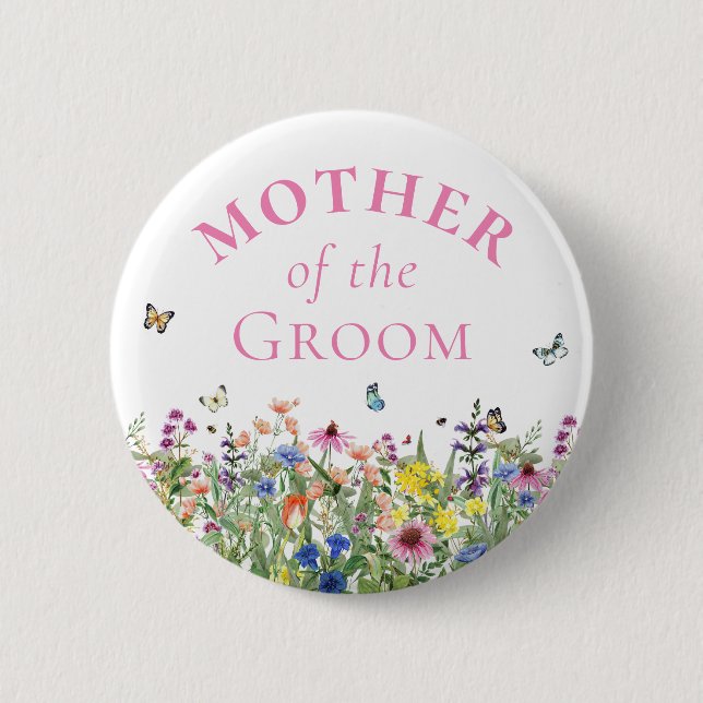 Badge Rond 5 Cm Mère du marié - Florales estivales et papillons (Devant)