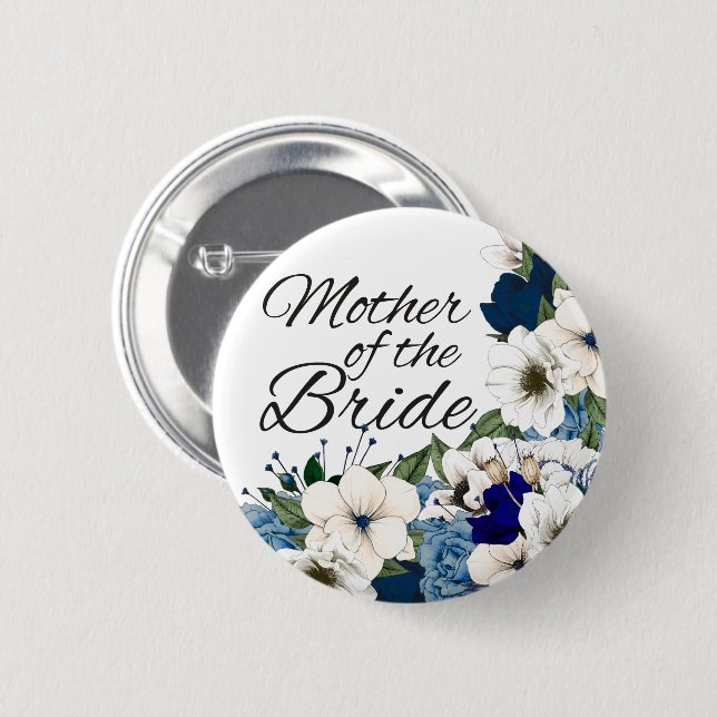 Badge Rond 5 Cm Mère Florale Blanche Moderne De La Mariée (Devant & derrière)