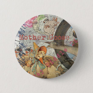 Badge Rond 5 Cm Mère Goose Nursery Rhyme Fairy Tale