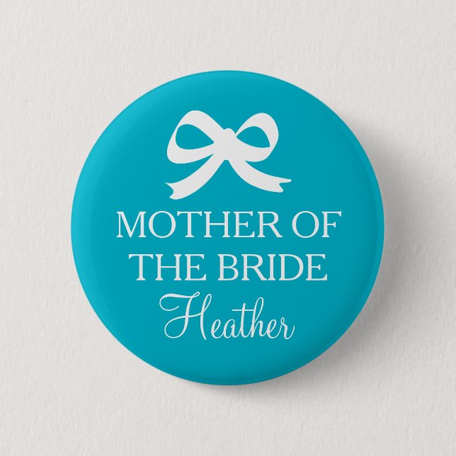 Badge Rond 5 Cm Mère Turquoise du bouton de la mariée pour mariage (Devant)