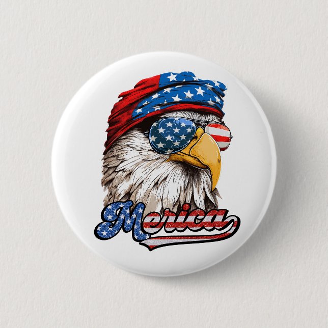 Badge Rond 5 Cm Merica Mullet Eagle, 4 juillet, fête de l'indépend (Devant)