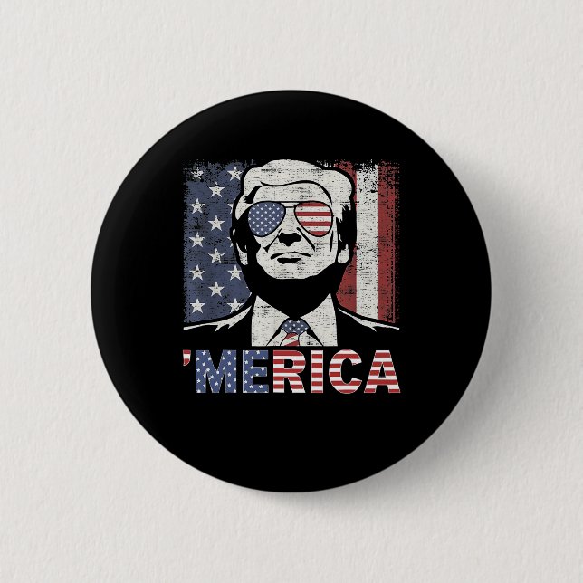 Badge Rond 5 Cm Merica Trump 4 juillet heureux Trump Drapeau améri (Devant)
