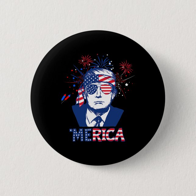 Badge Rond 5 Cm Merica Trump 4 juillet heureux Trump Drapeau améri (Devant)