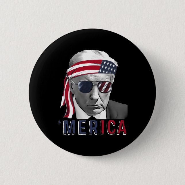 Badge Rond 5 Cm Merica Trump 4 juillet heureux Trump Drapeau améri (Devant)