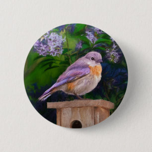Badge Rond 5 Cm Merlebleu oriental dans la neige - Photographie or
