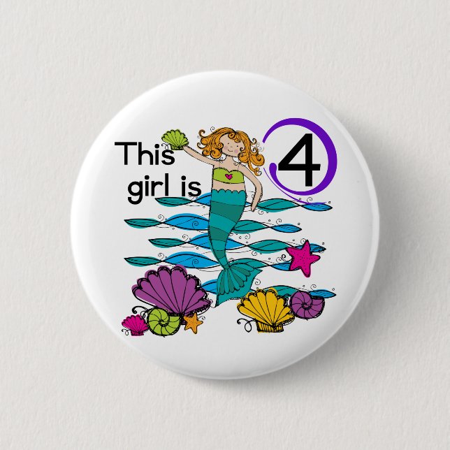 Badge Rond 5 Cm Mermaid 4th Birthday Tshirts and Gifts (Devant)