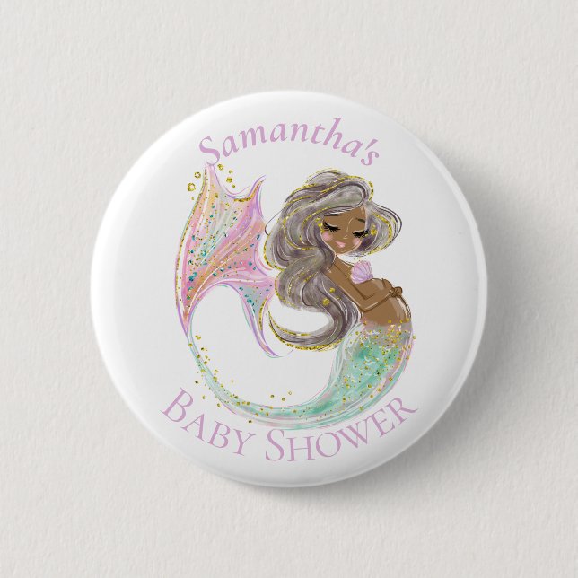 Badge Rond 5 Cm Mermaid Future Maman Baby shower. Sous La Mer. (Devant)