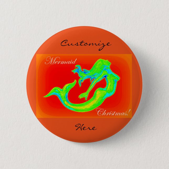 Badge Rond 5 Cm mermaid noël rouge (Devant)