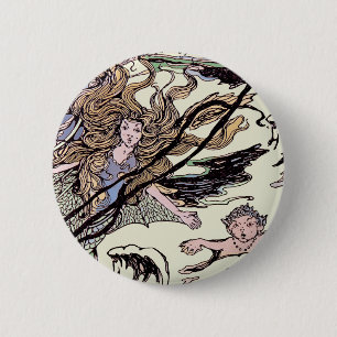 Badge Rond 5 Cm Mermaids Vintage Victorian Illustration